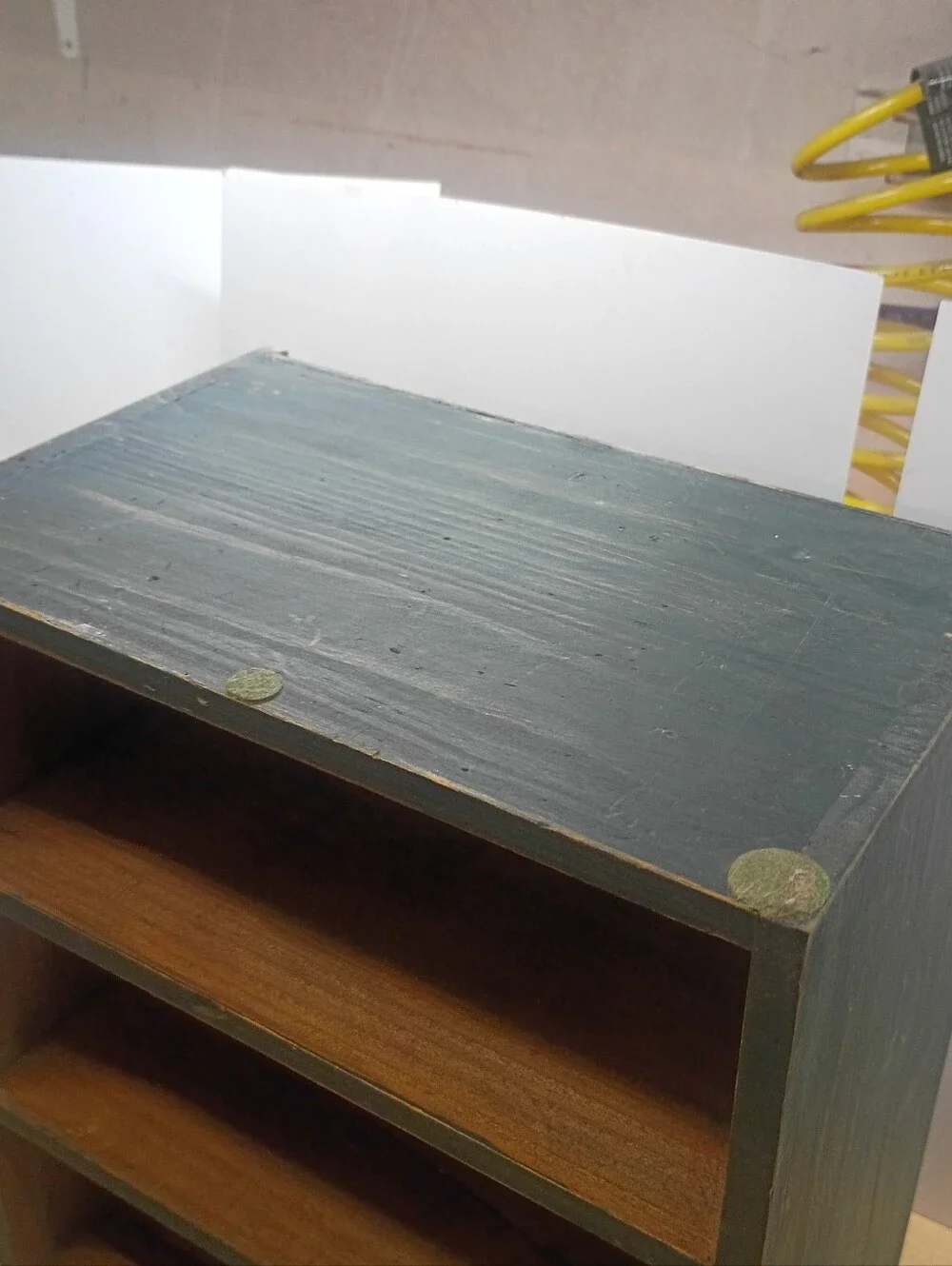 Small 3 Drawer Pine Accent Chest, Blue With Yellow Drawers, Rustic